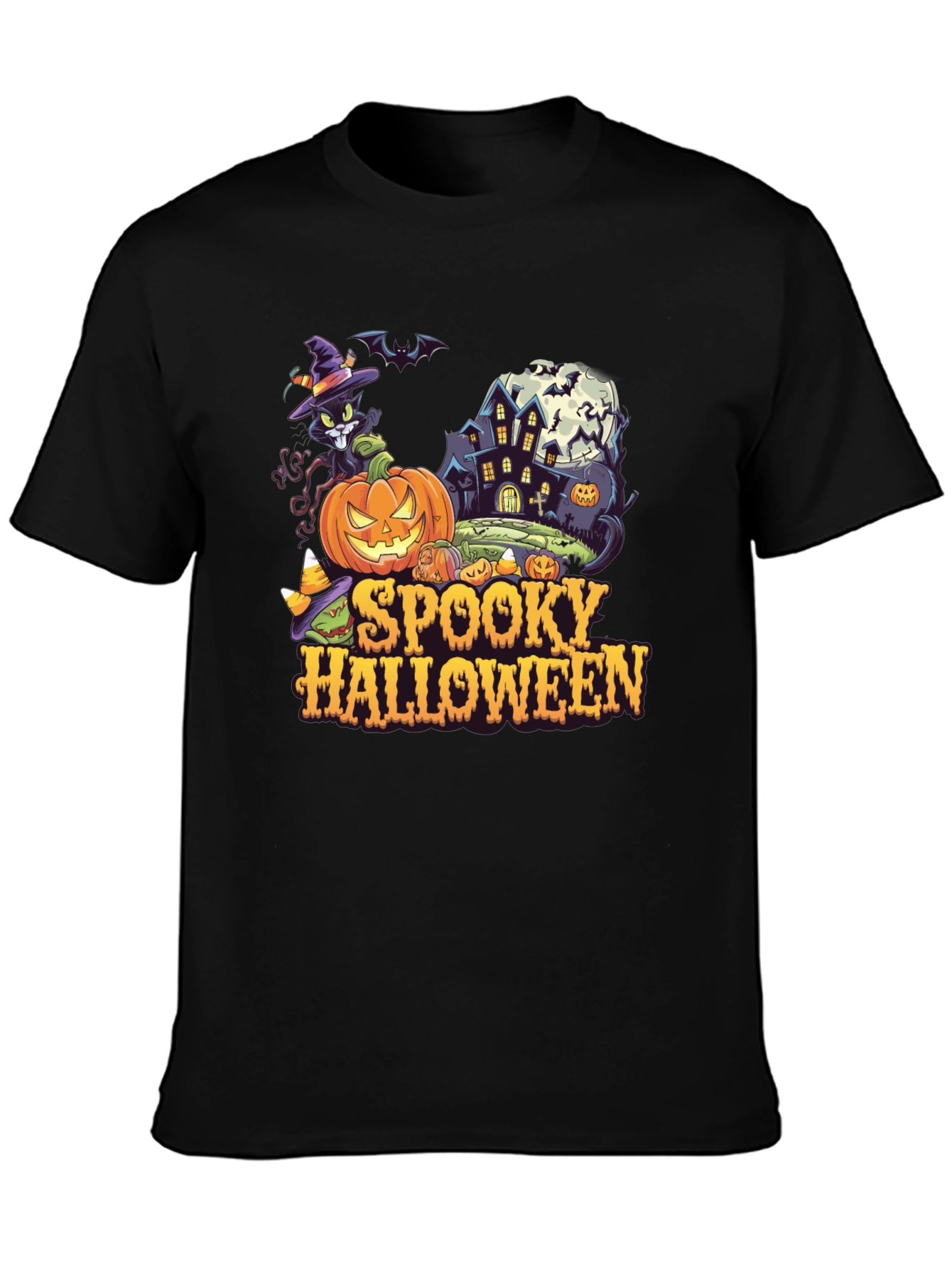 Spooky Halloween Graphic Tee - Black