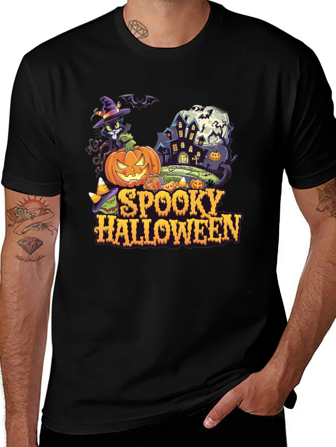Spooky Halloween Graphic Tee - Black