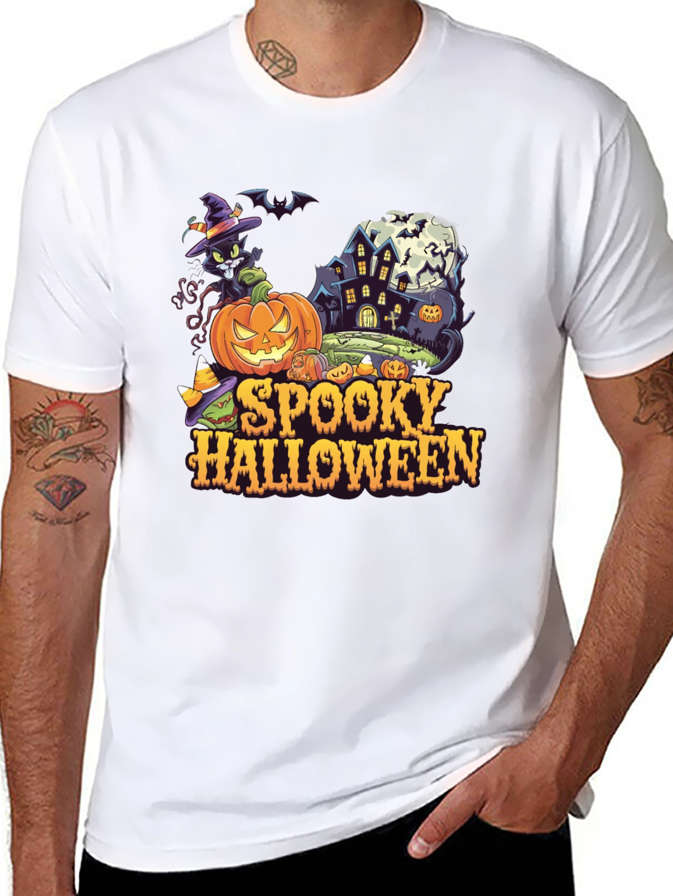 Spooky Halloween Graphic Tee - Black