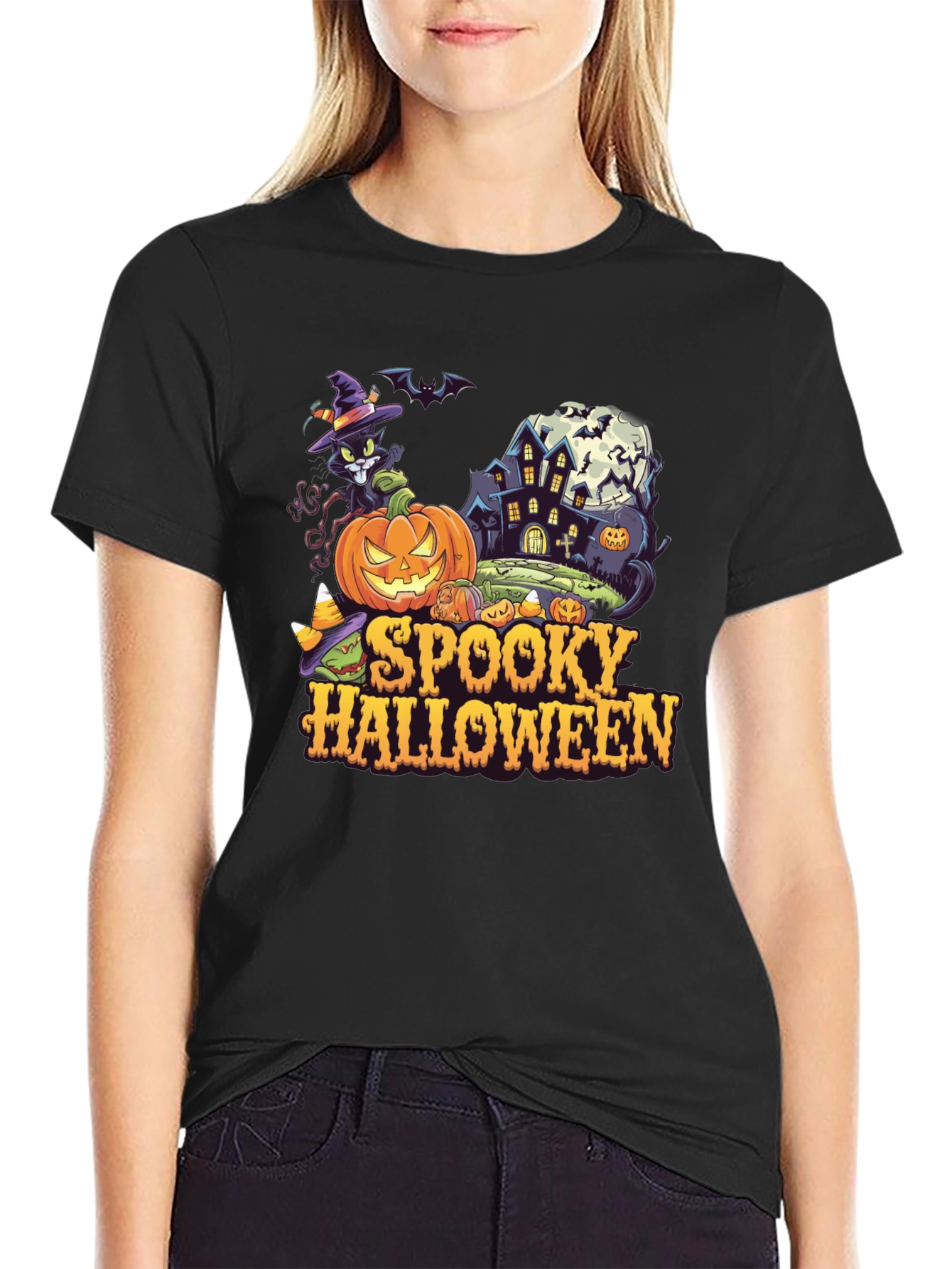 Spooky Halloween Graphic Tee - Black