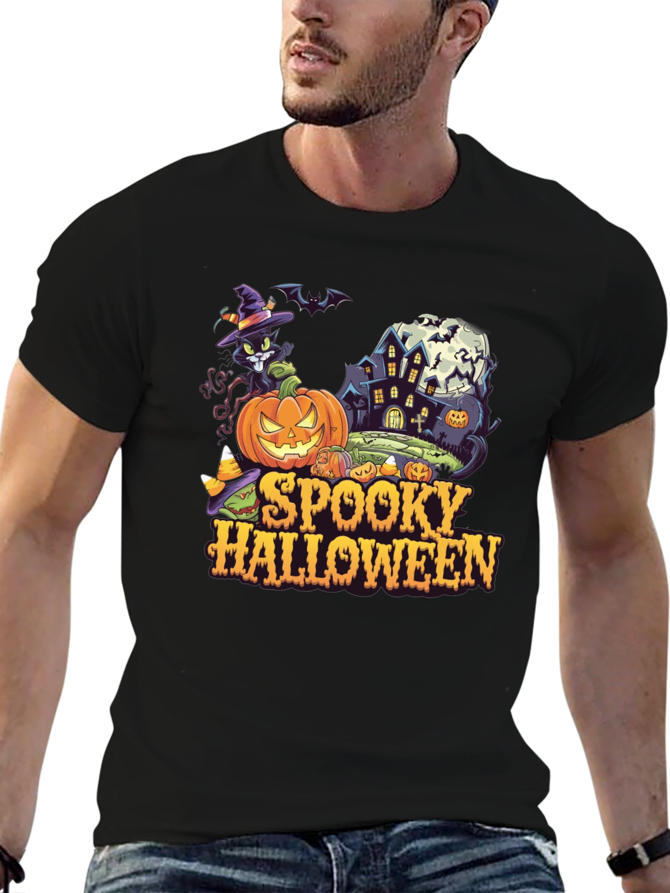 Spooky Halloween Graphic Tee - Black
