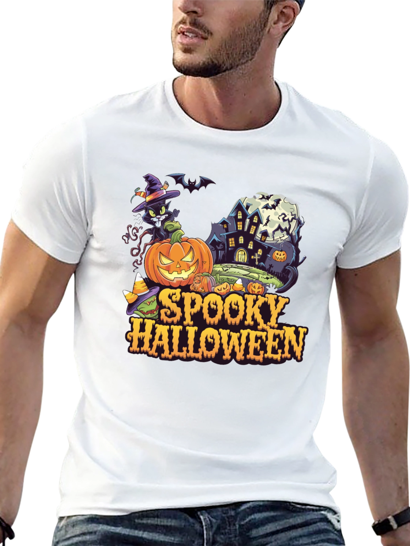 Spooky Halloween Graphic Tee - Black
