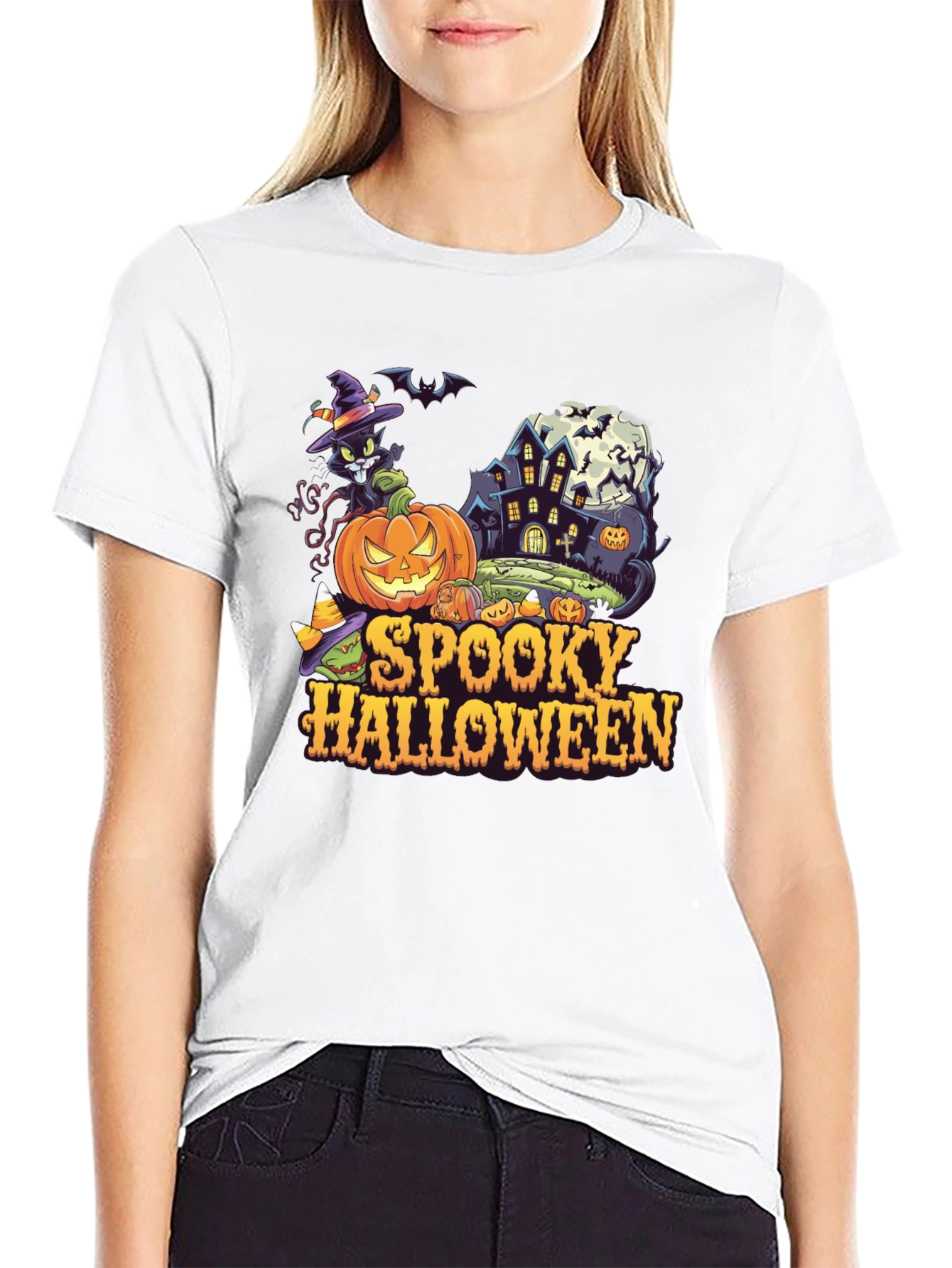 Spooky Halloween Graphic Tee - Black