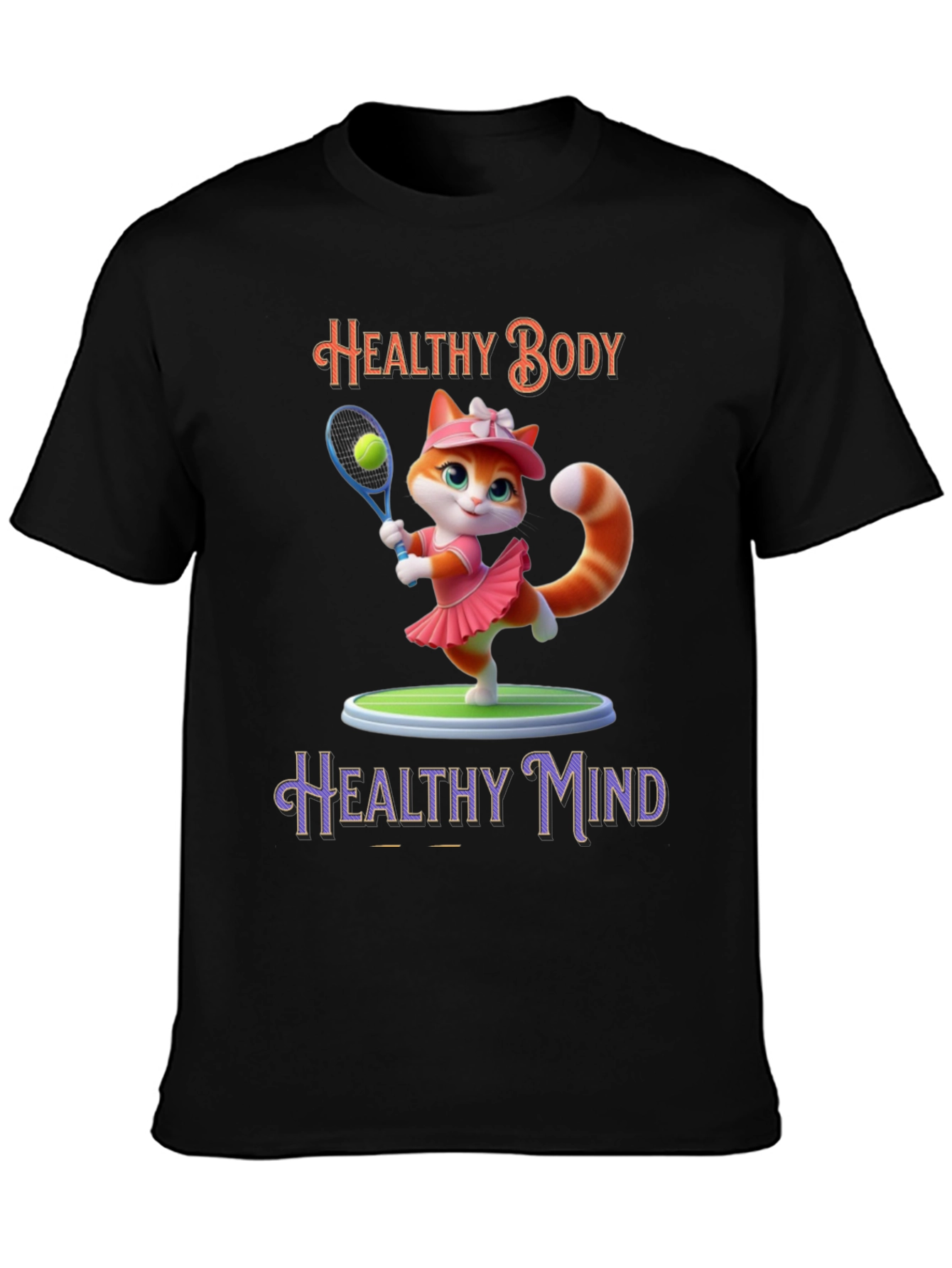 Healthy Body Healthy Mind T-Shirt Cat Tennis
