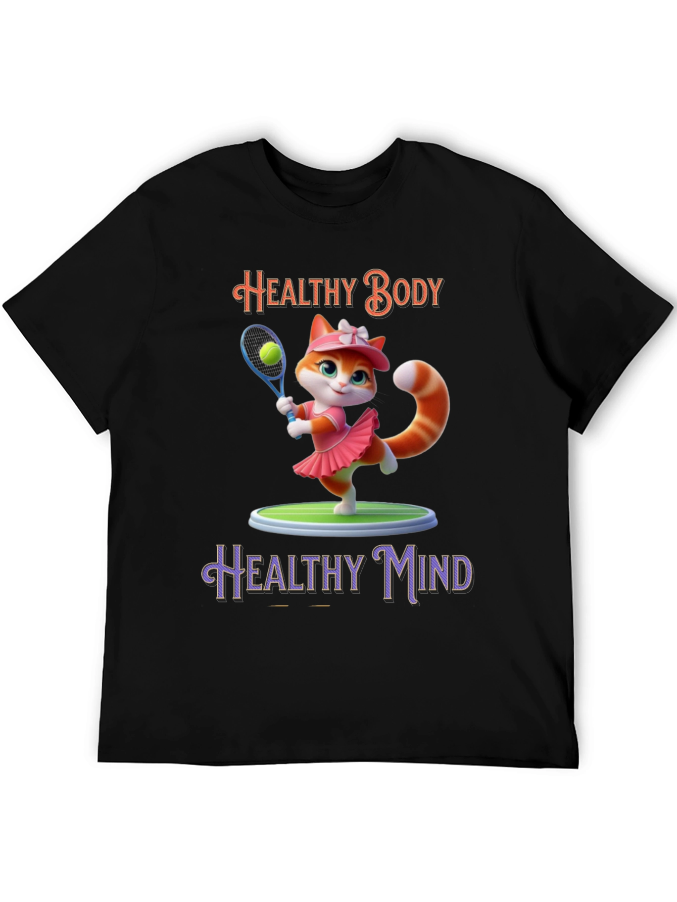 Healthy Body Healthy Mind T-Shirt Cat Tennis