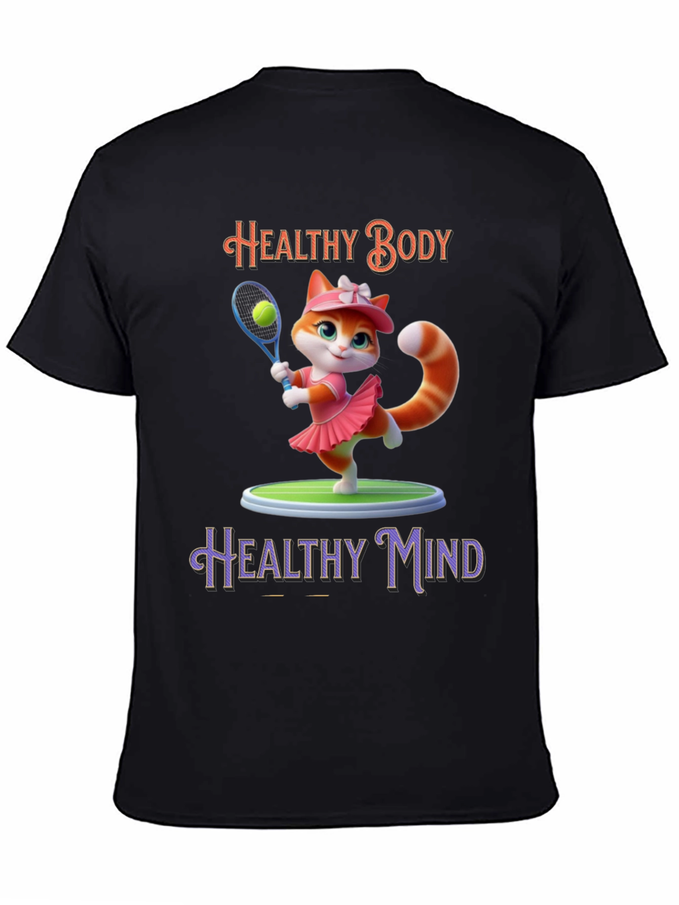 Healthy Body Healthy Mind T-Shirt Cat Tennis