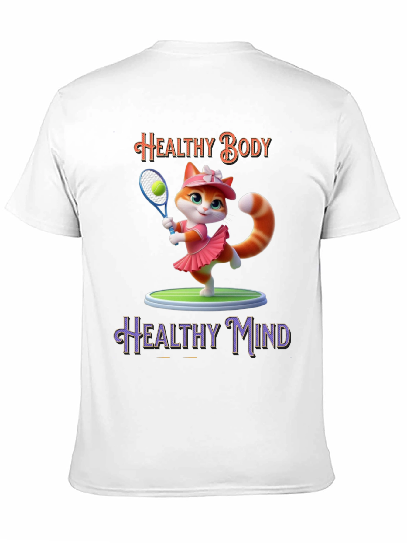 Healthy Body Healthy Mind T-Shirt Cat Tennis