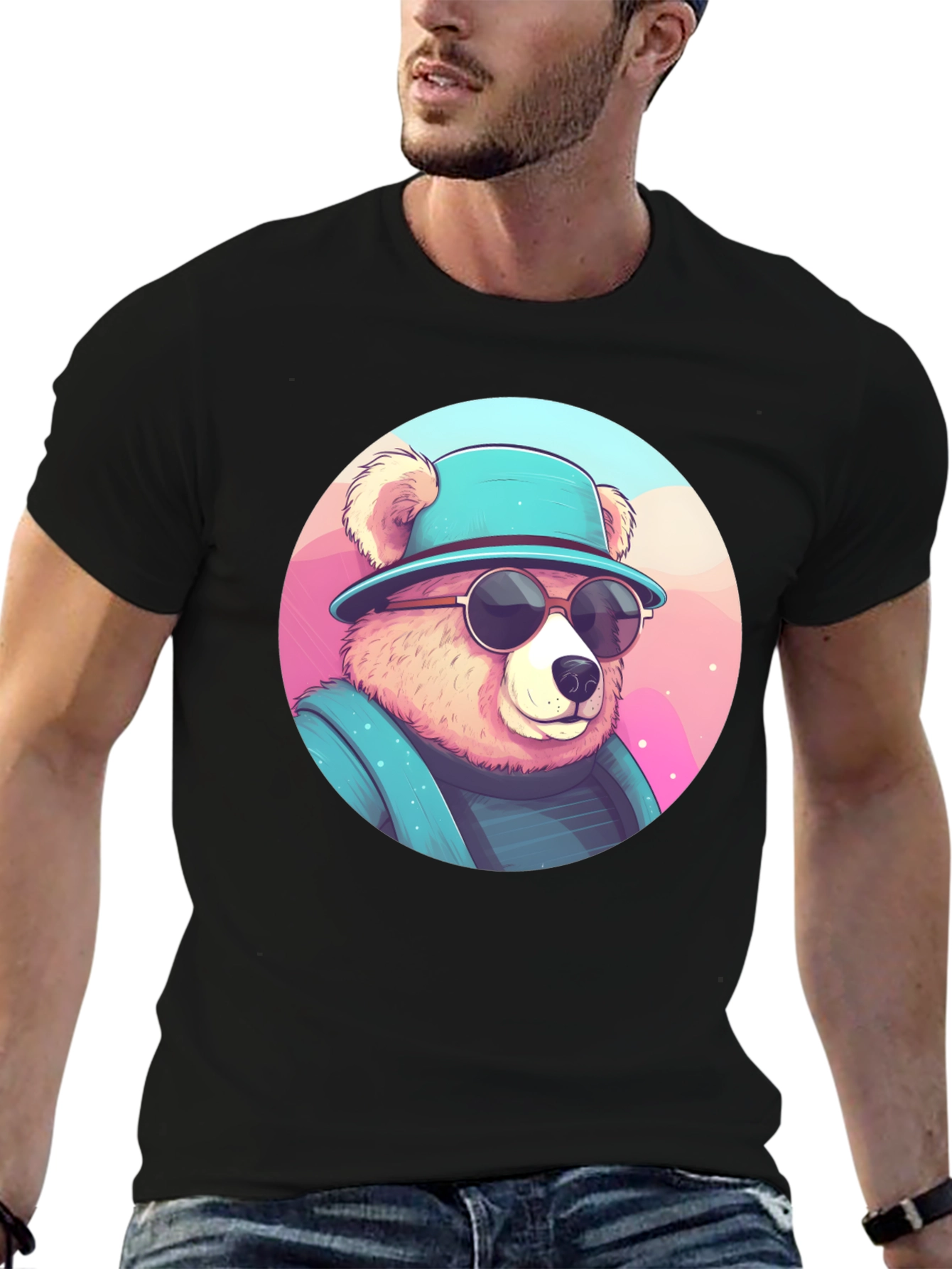 Cool Bear Graphic Tee - Stylish Mens Black T-Shirt
