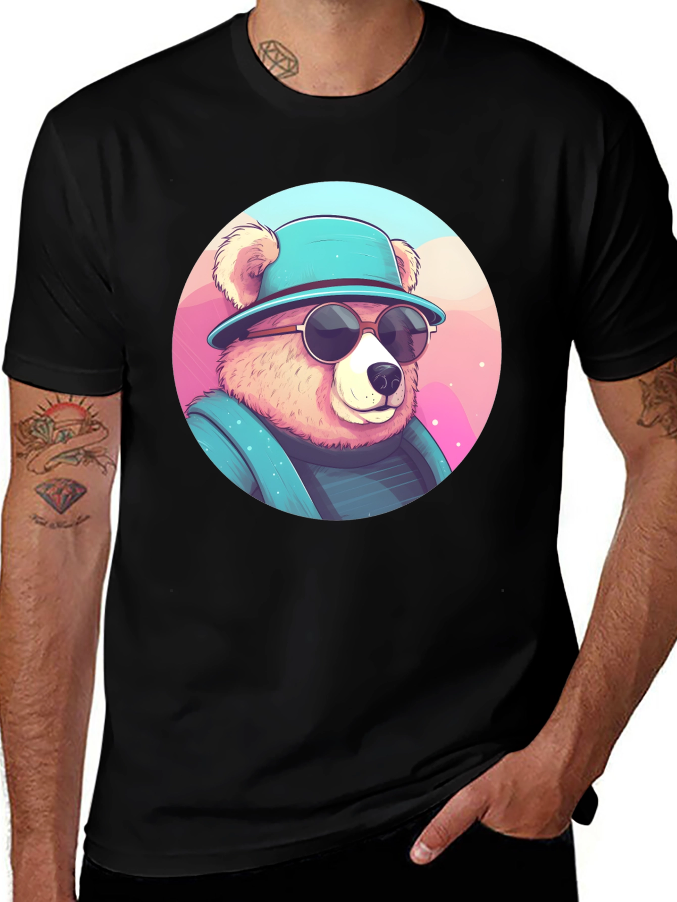 Cool Bear Graphic Tee - Stylish Mens Black T-Shirt