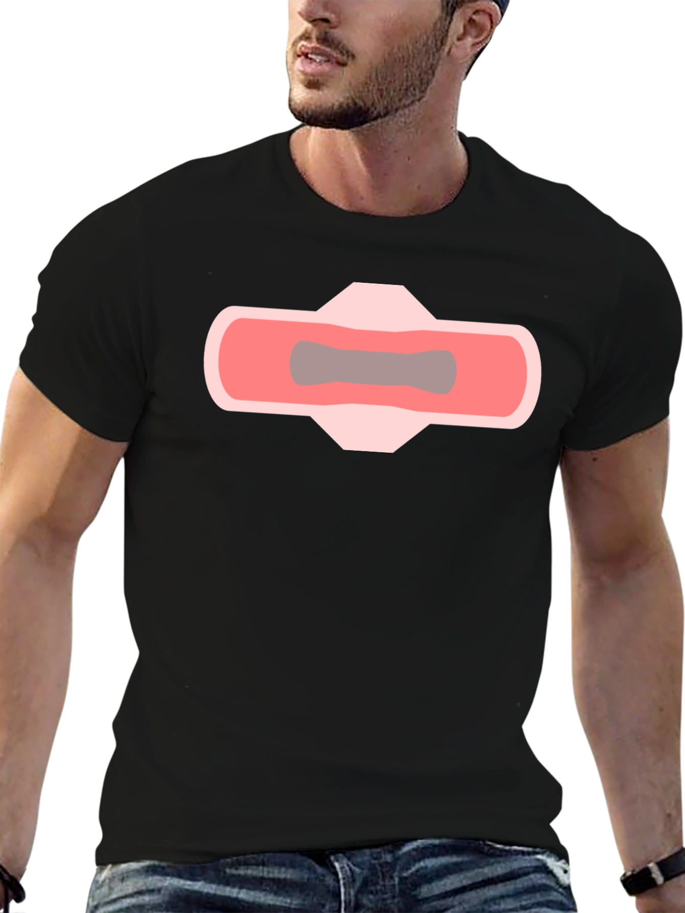 Mens Black T-Shirt with Novelty Pad Graphic