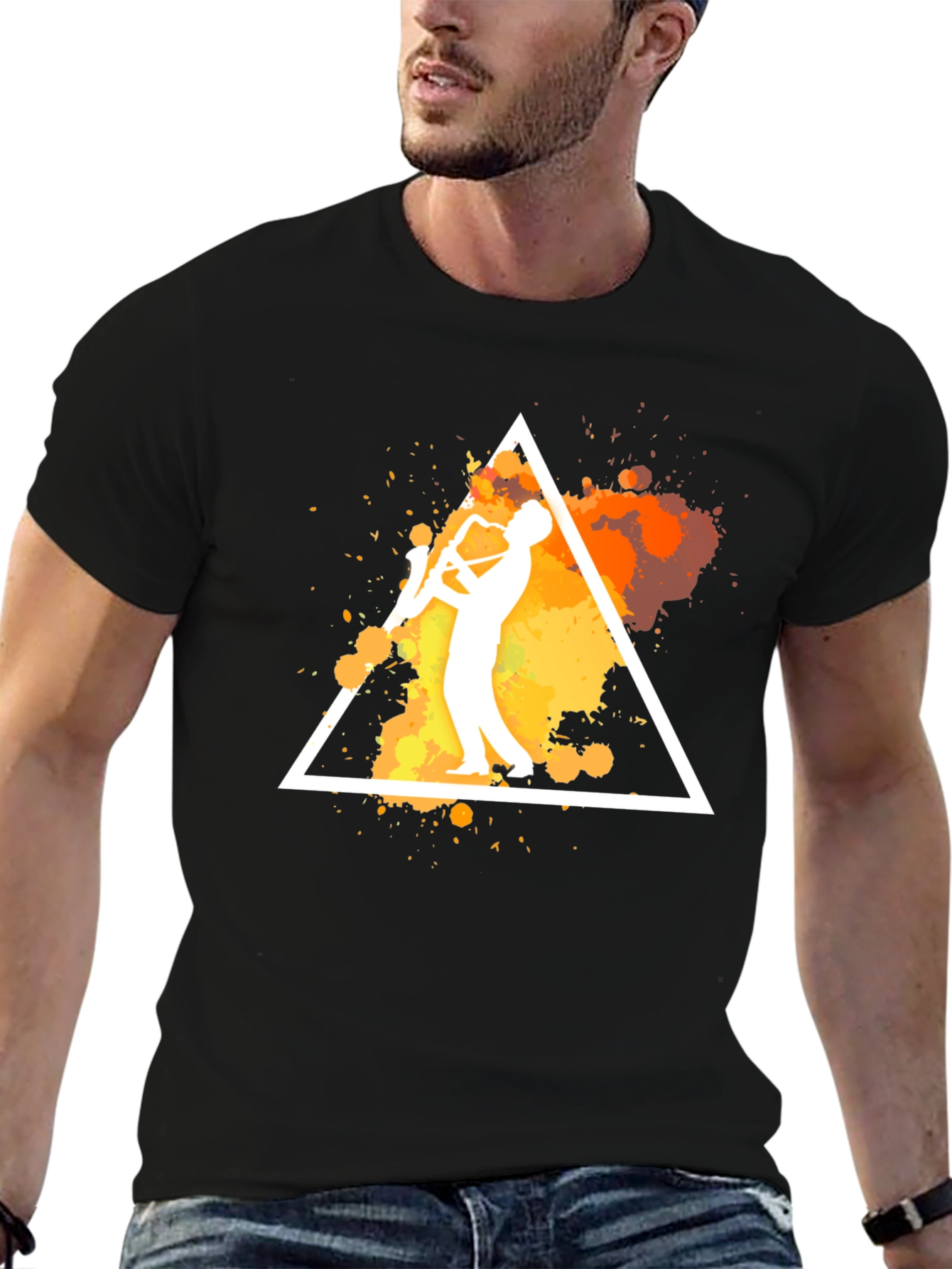 Jazz Saxophone Triangle Graphic Black T-Shirt