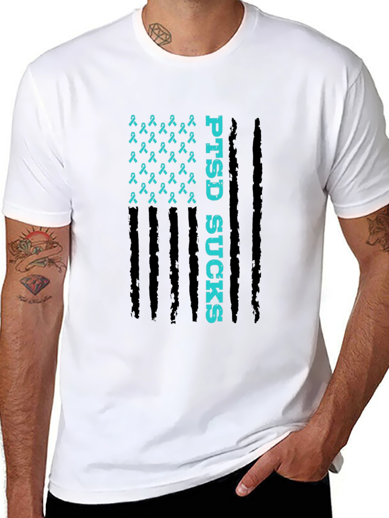 PTSD Awareness Ribbon Flag Graphic T-Shirt