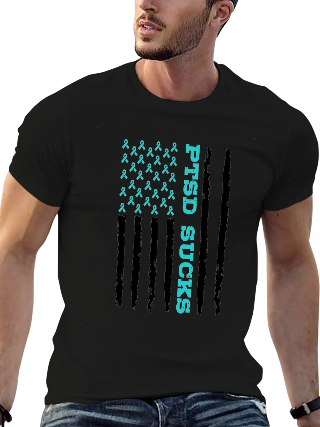 PTSD Awareness Ribbon Flag Graphic T-Shirt