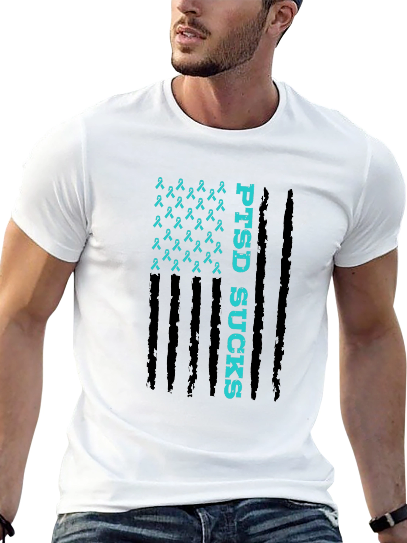 PTSD Awareness Ribbon Flag Graphic T-Shirt