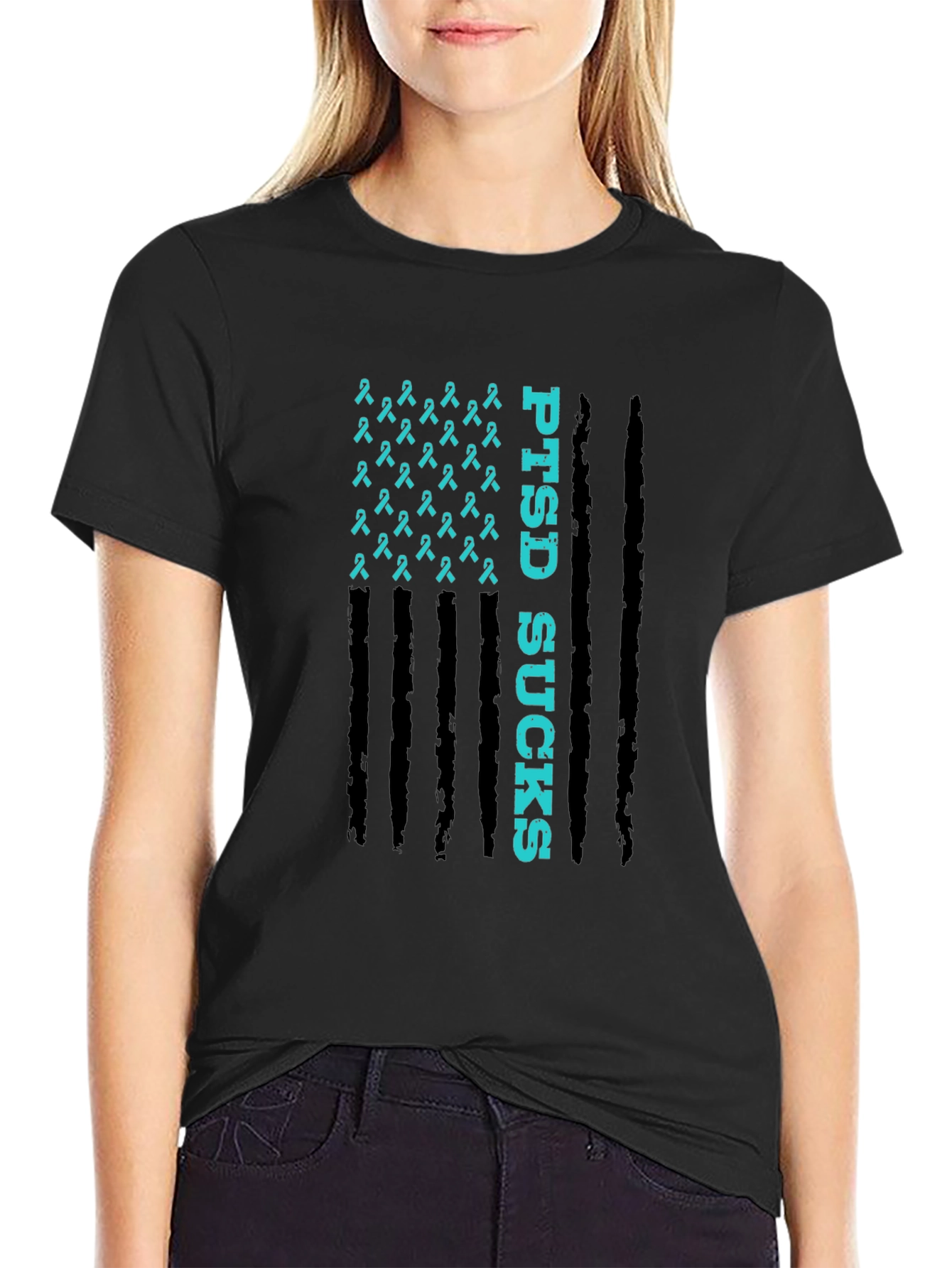 PTSD Awareness Ribbon Flag Graphic T-Shirt