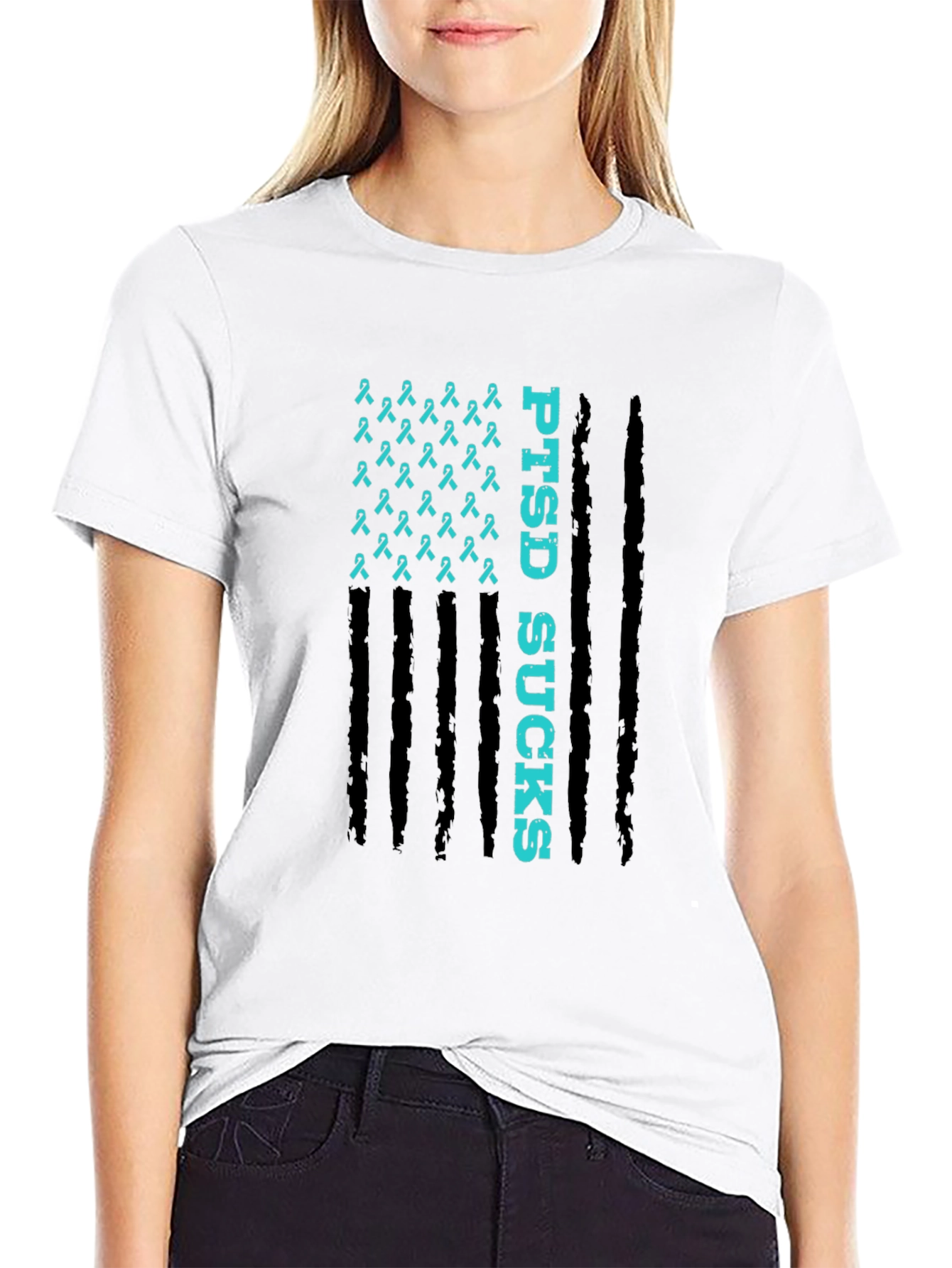 PTSD Awareness Ribbon Flag Graphic T-Shirt