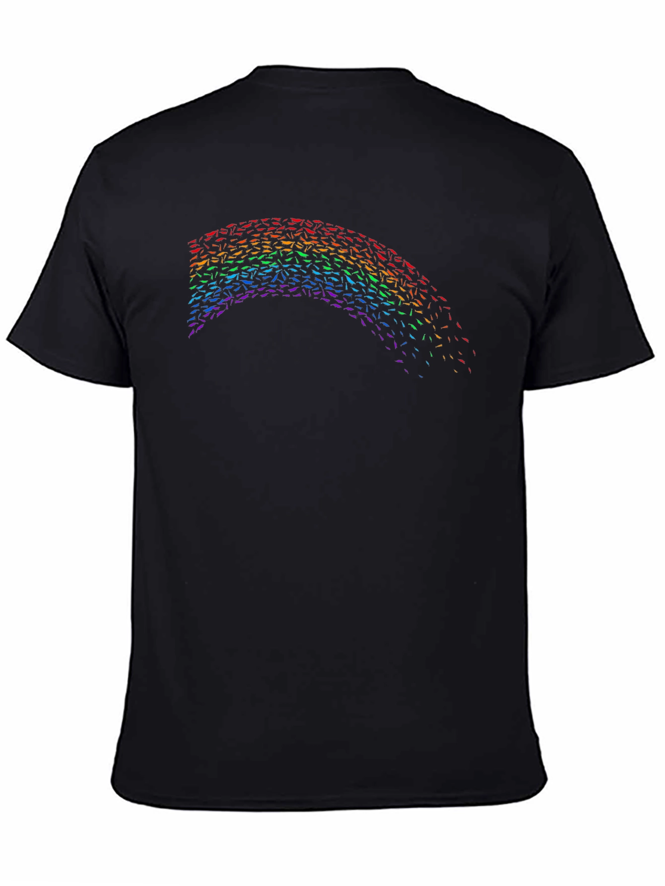 Rainbow Fish Pattern Black T-Shirt