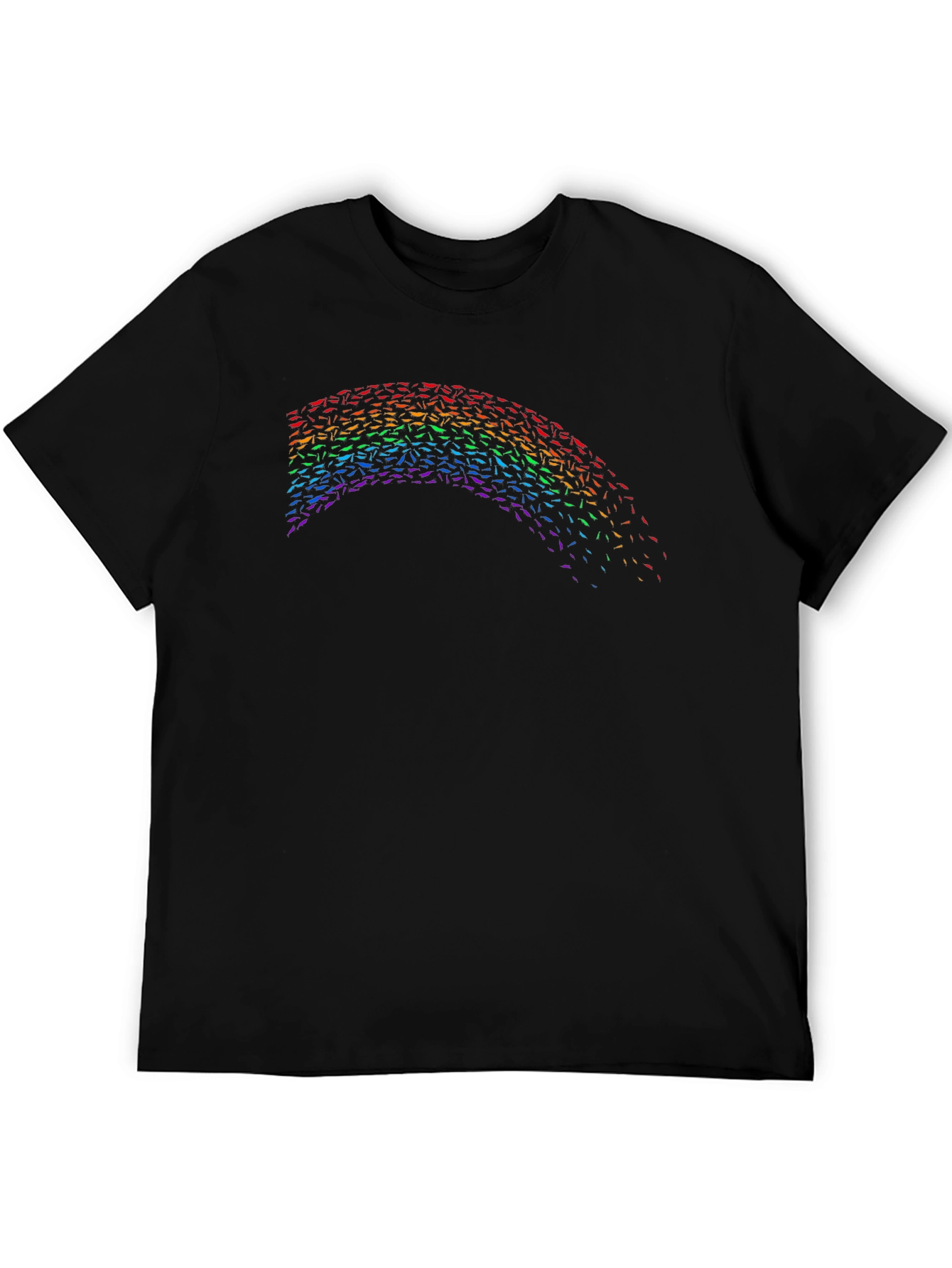 Rainbow Fish Pattern Black T-Shirt