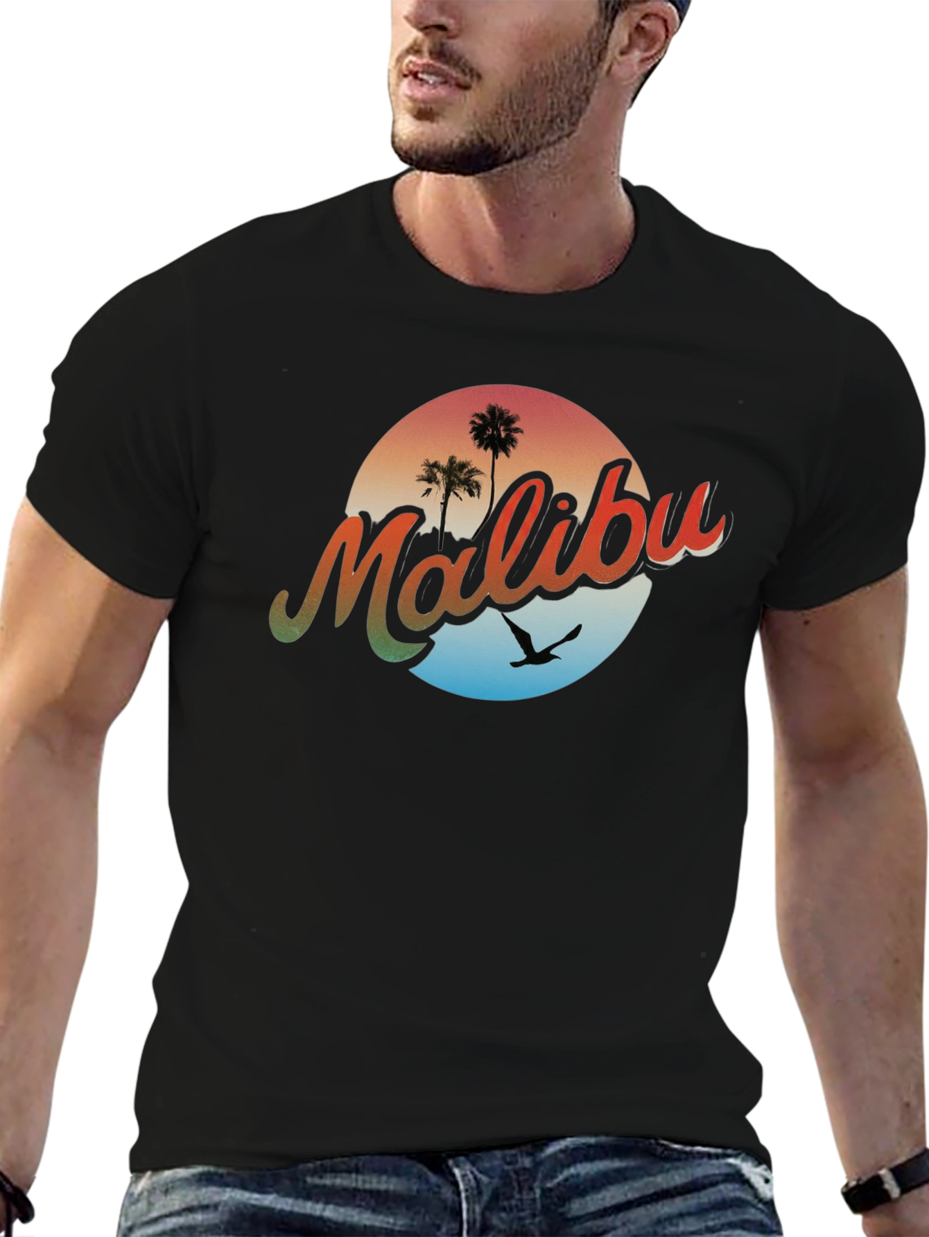 Malibu Palm Tree Graphic Tee - Retro Summer Vibes