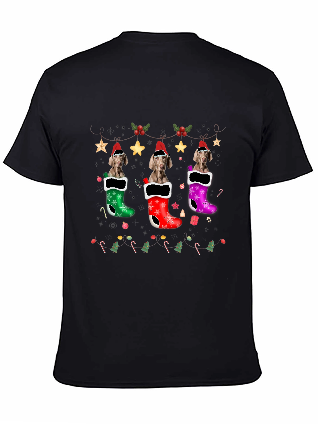 Festive Dog in Stockings Holiday T-Shirt
