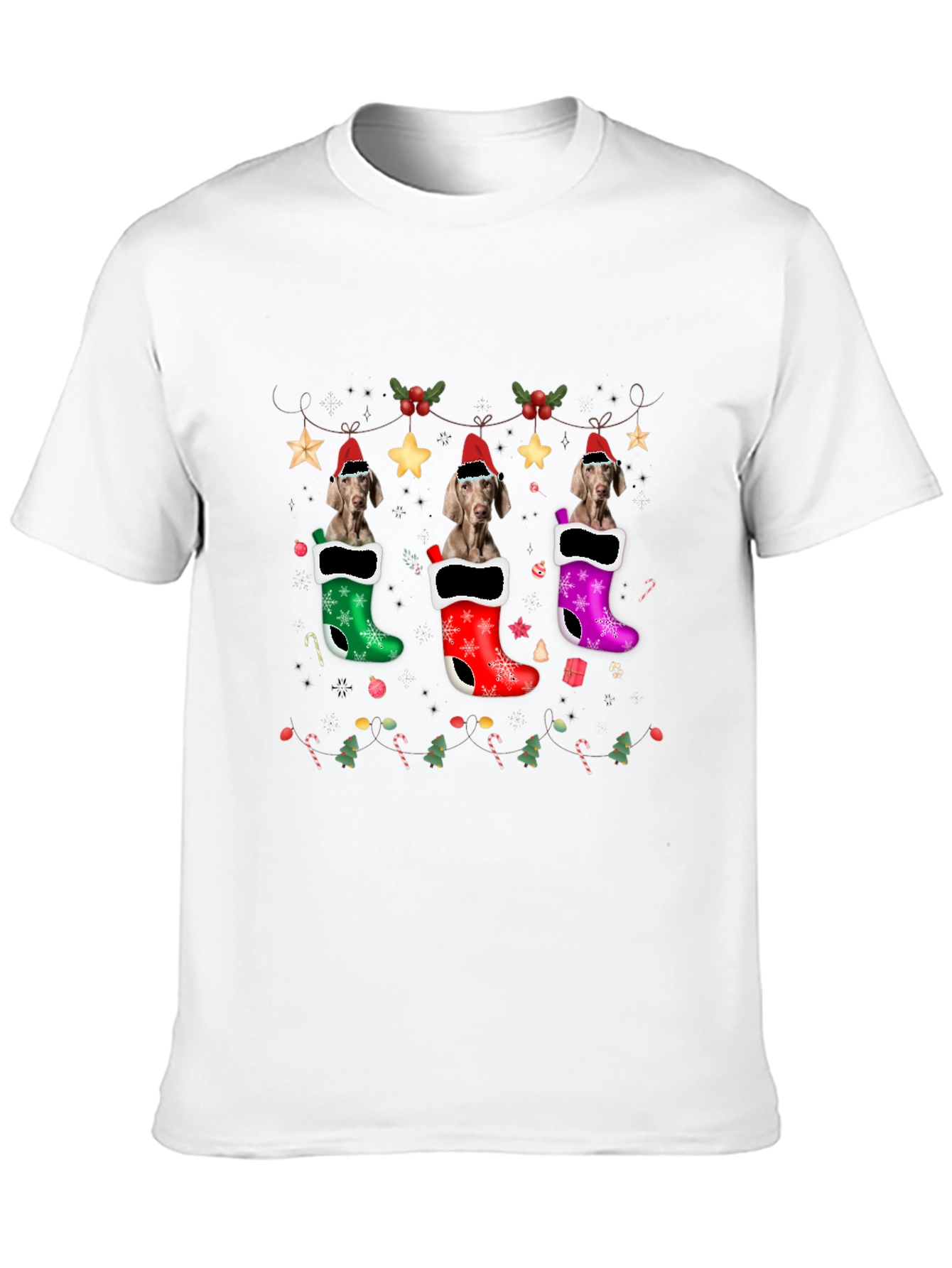Festive Dog in Stockings Holiday T-Shirt
