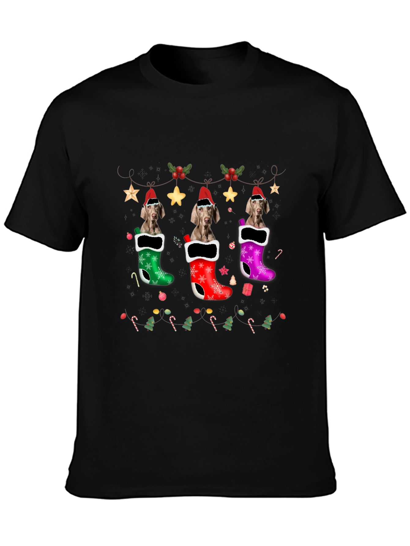 Festive Dog in Stockings Holiday T-Shirt