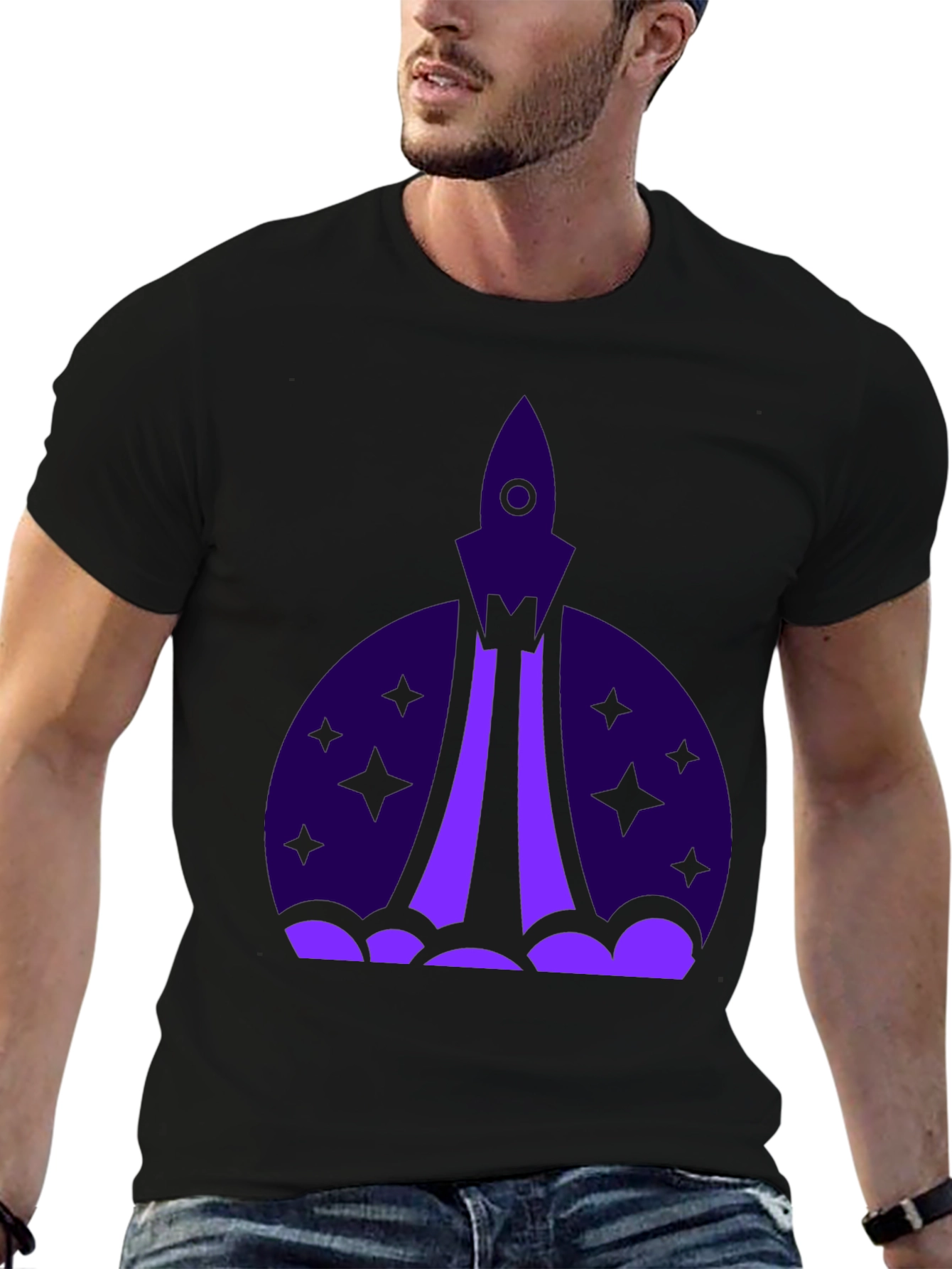 Rocket Launch Graphic Tee - Black Cotton T-Shirt