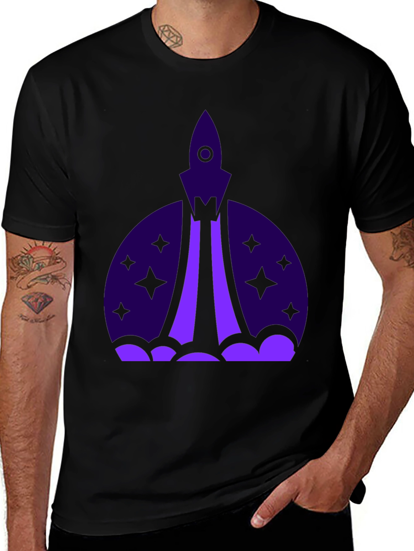 Rocket Launch Graphic Tee - Black Cotton T-Shirt