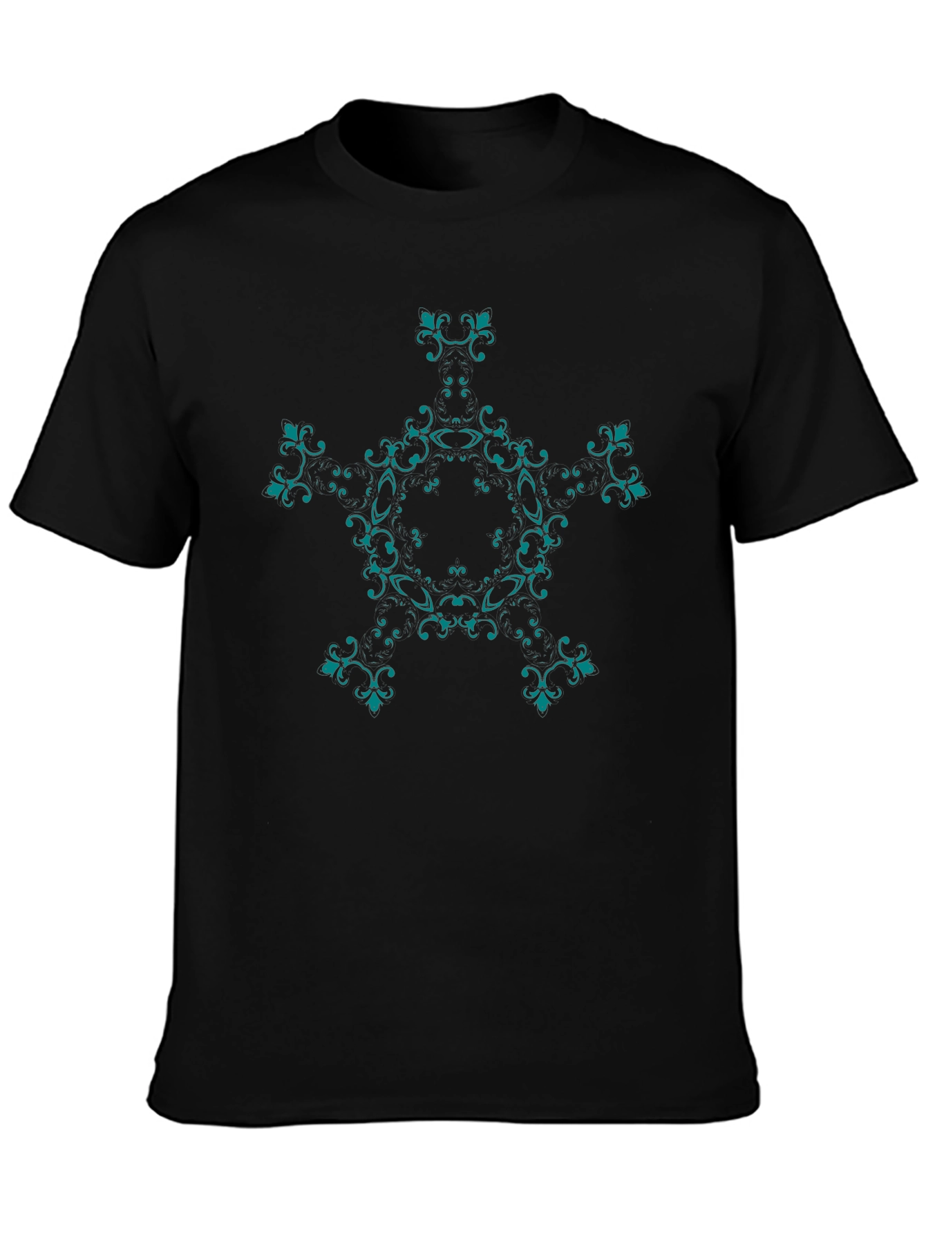Elegant Black T-Shirt with Teal Floral Design