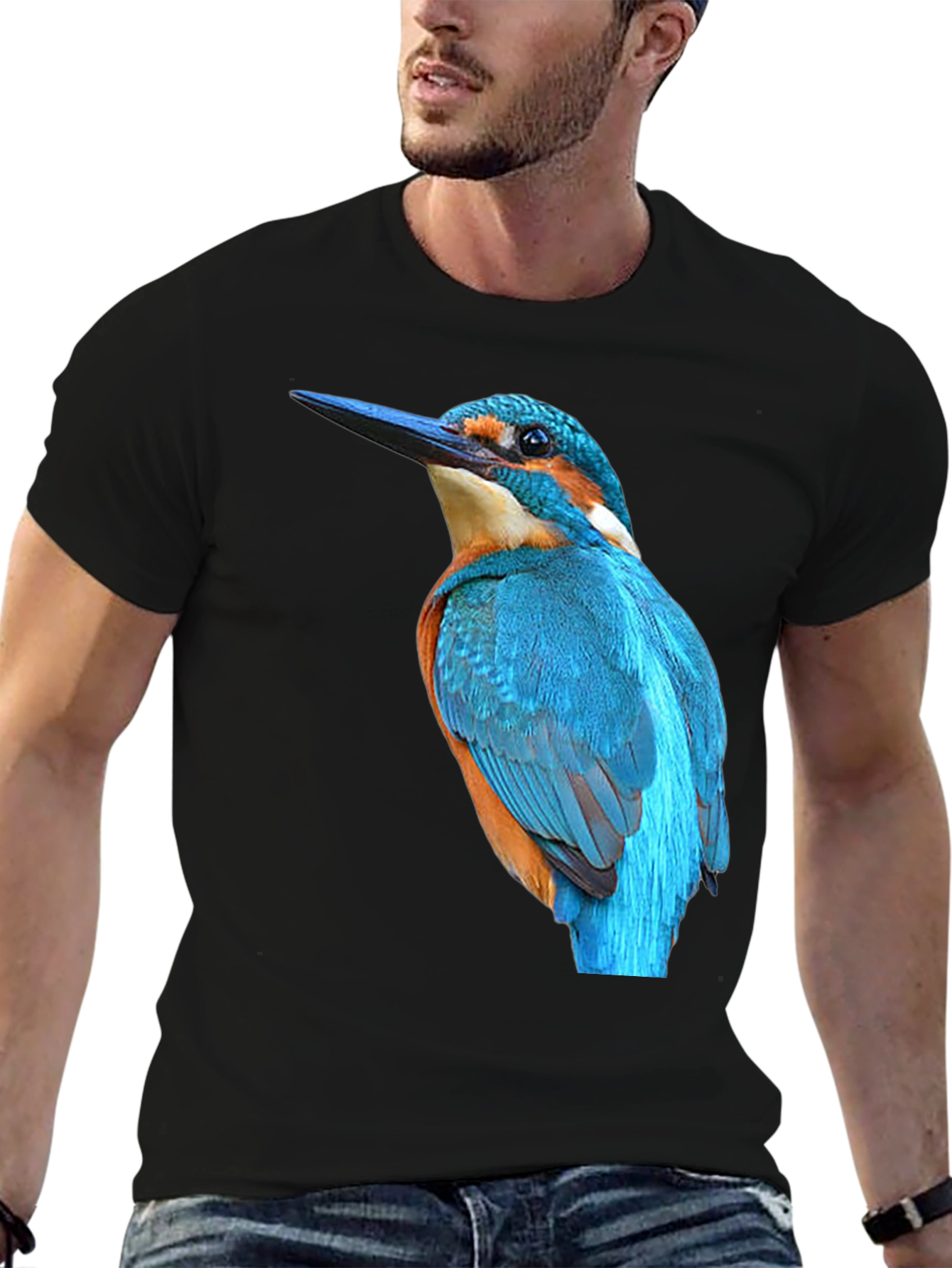 Kingfisher Bird Graphic Black T-Shirt