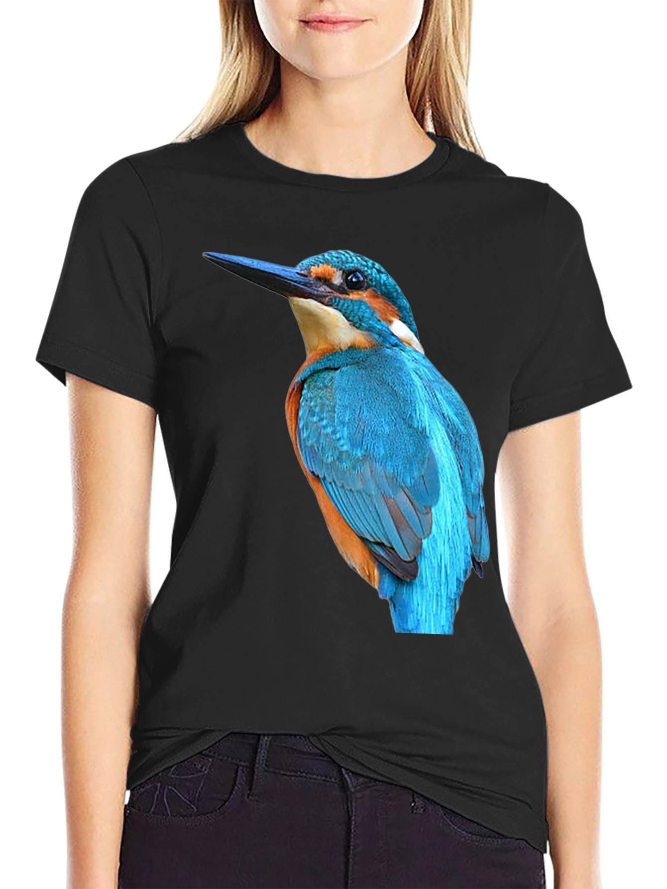 Kingfisher Bird Graphic Black T-Shirt