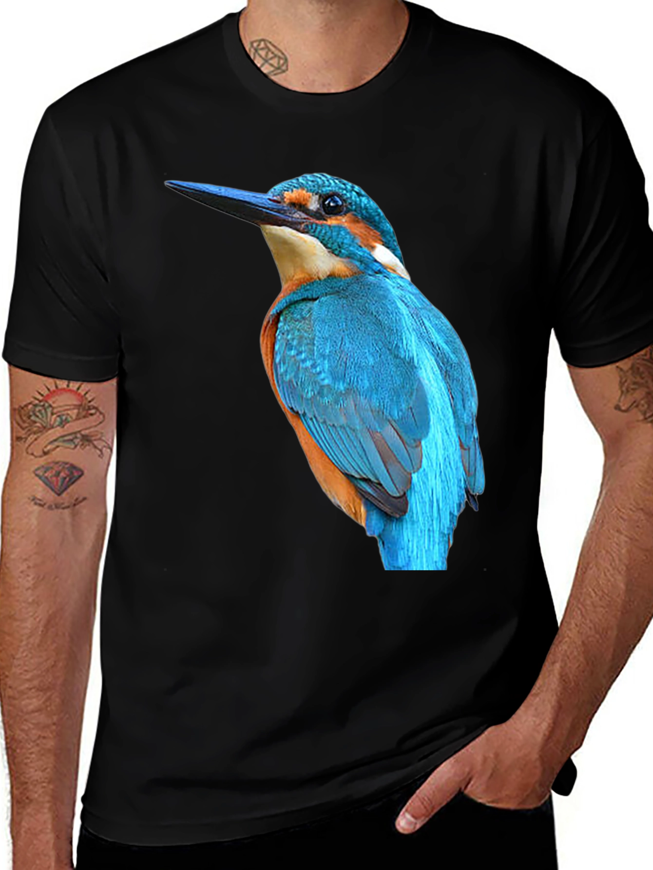 Kingfisher Bird Graphic Black T-Shirt