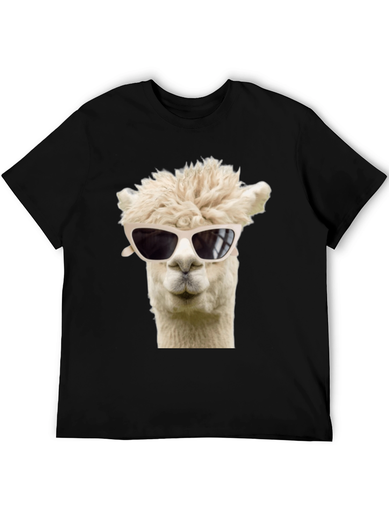 Cool Alpaca T-Shirt - Black Cotton Tee with Sunglasses