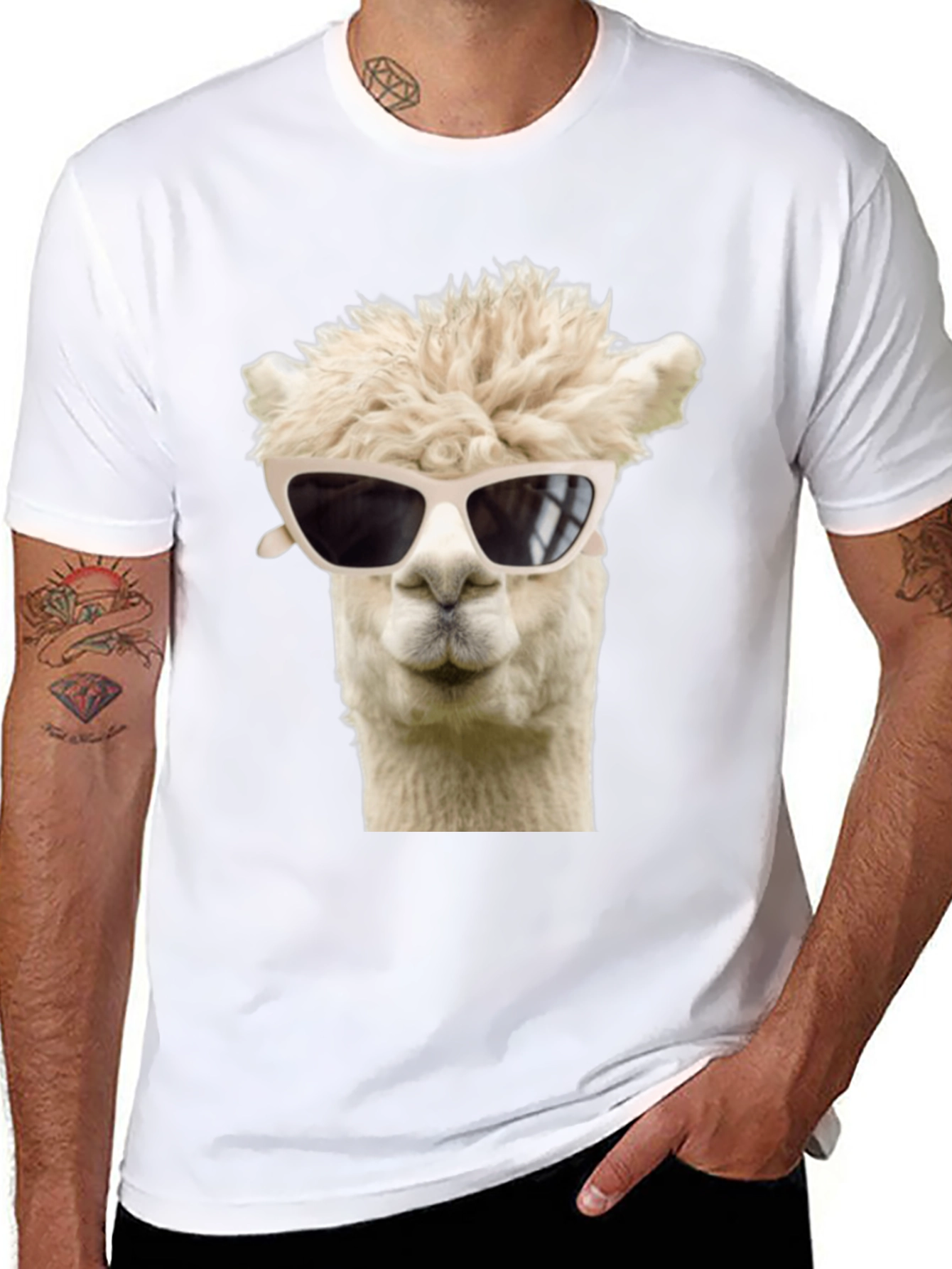 Cool Alpaca T-Shirt - Black Cotton Tee with Sunglasses