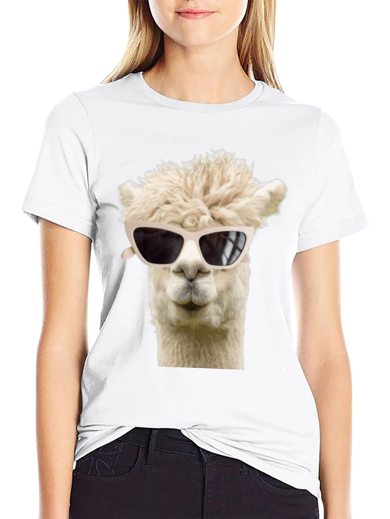 Cool Alpaca T-Shirt - Black Cotton Tee with Sunglasses
