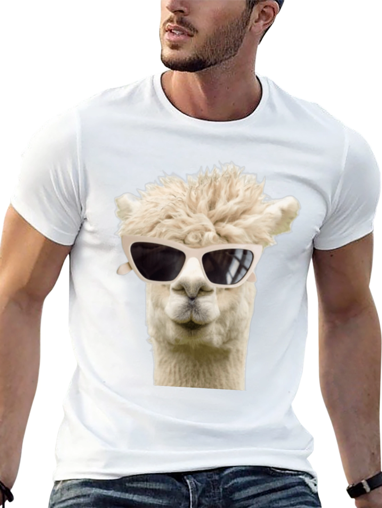 Cool Alpaca T-Shirt - Black Cotton Tee with Sunglasses