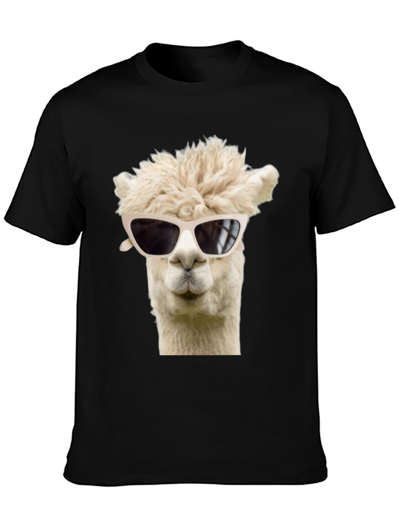 Cool Alpaca T-Shirt - Black Cotton Tee with Sunglasses