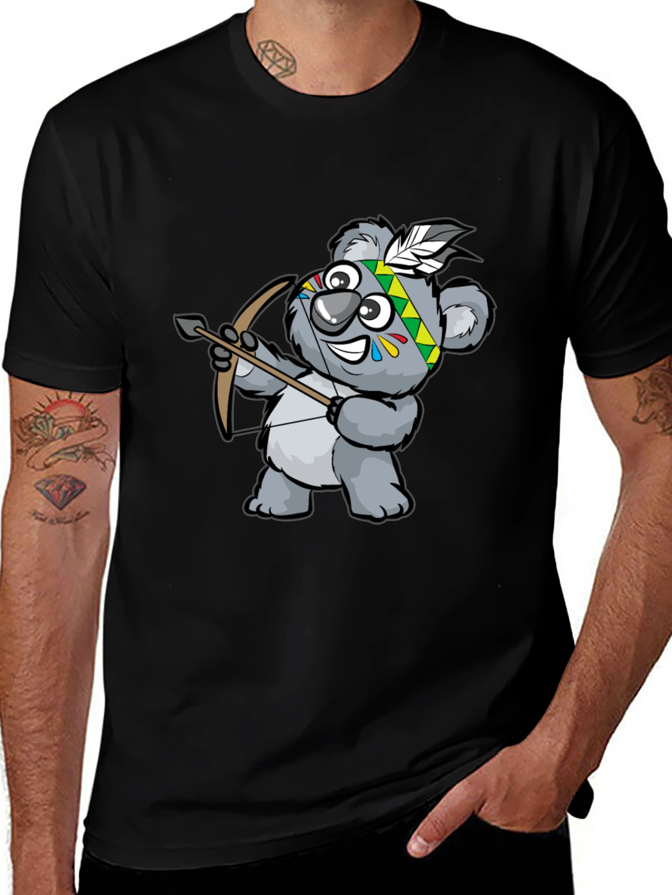 Koala Archer Graphic Tee - Black Cotton T-Shirt