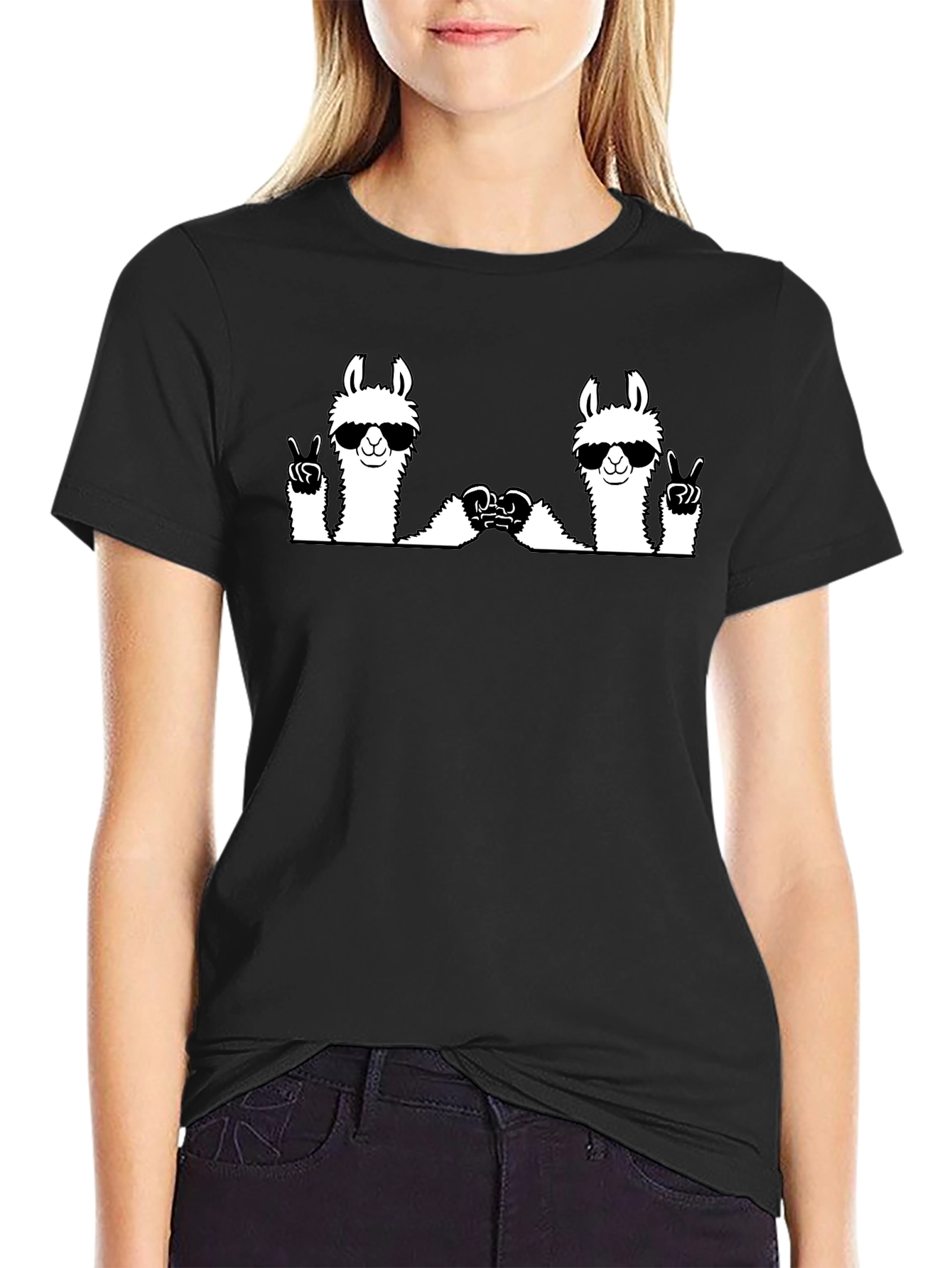 Llama Peace Sign Graphic Tee