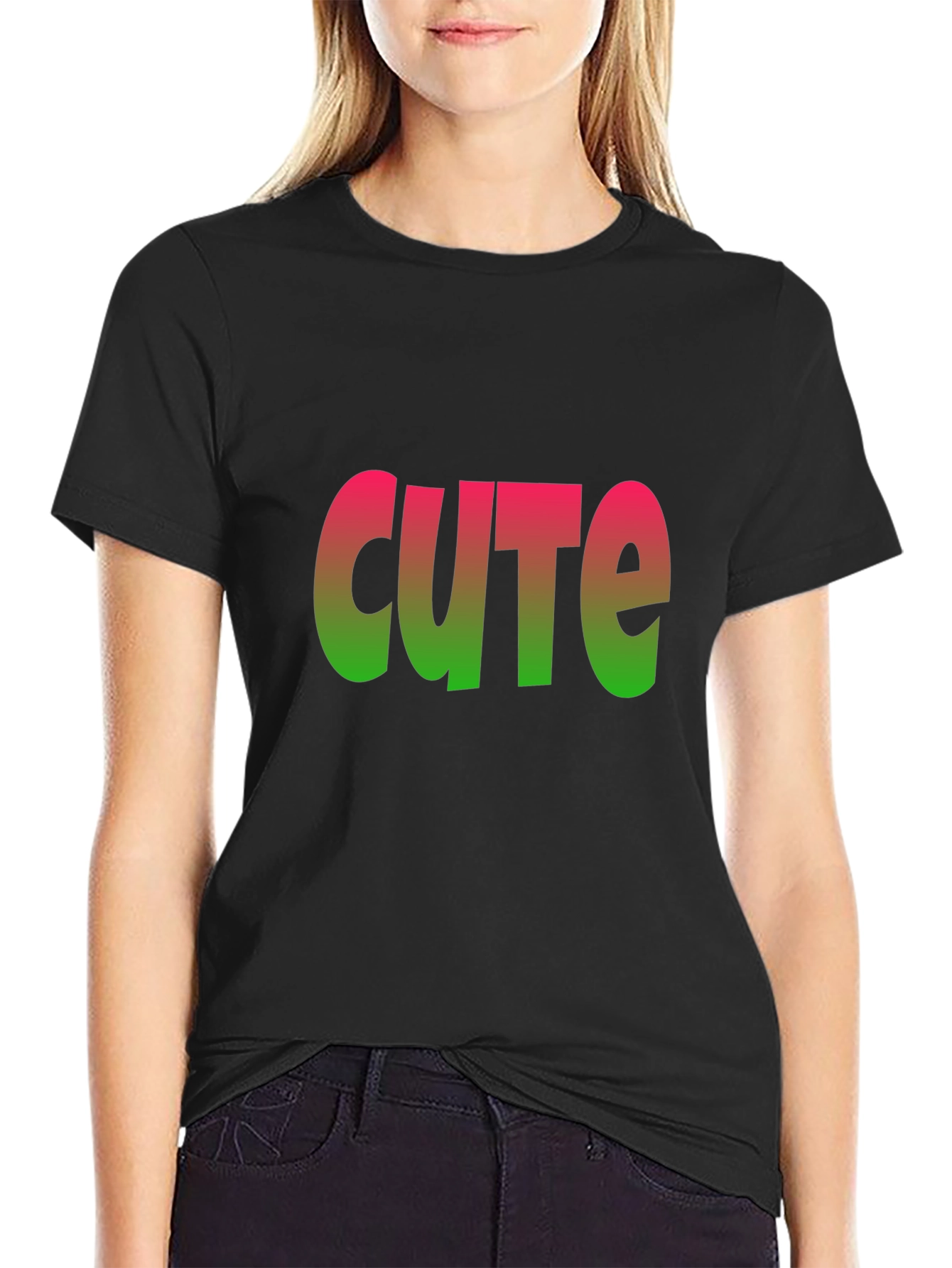 Cute Gradient Graphic Black T-Shirt