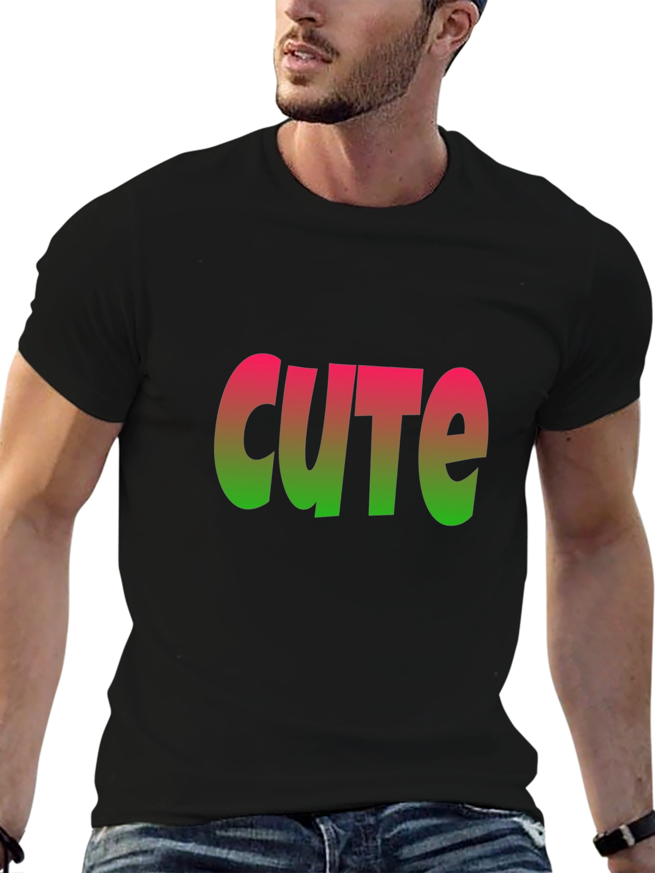 Cute Gradient Graphic Black T-Shirt