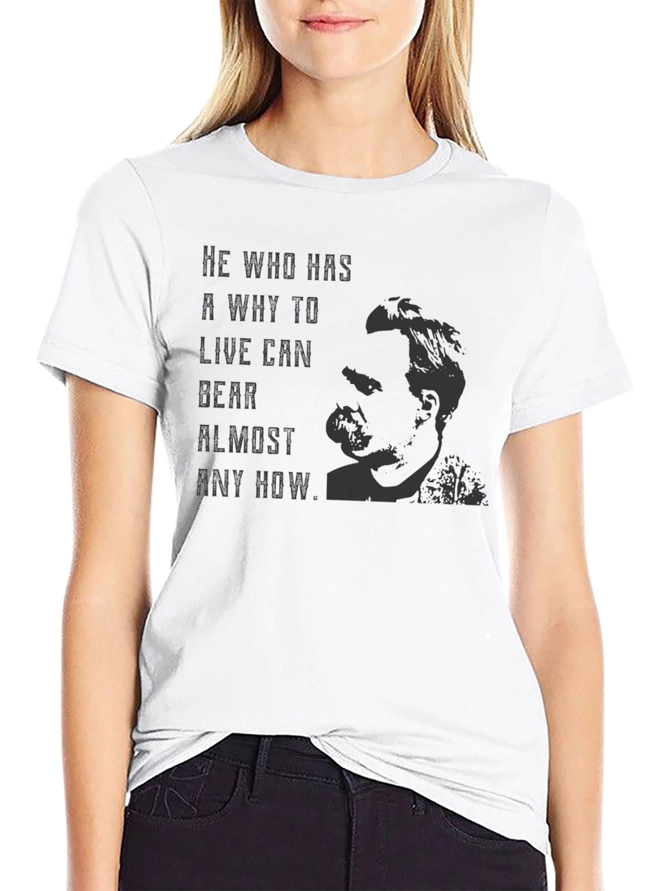 Philosophical Graphic Tee - Nietzsche Quote Black T-Shirt