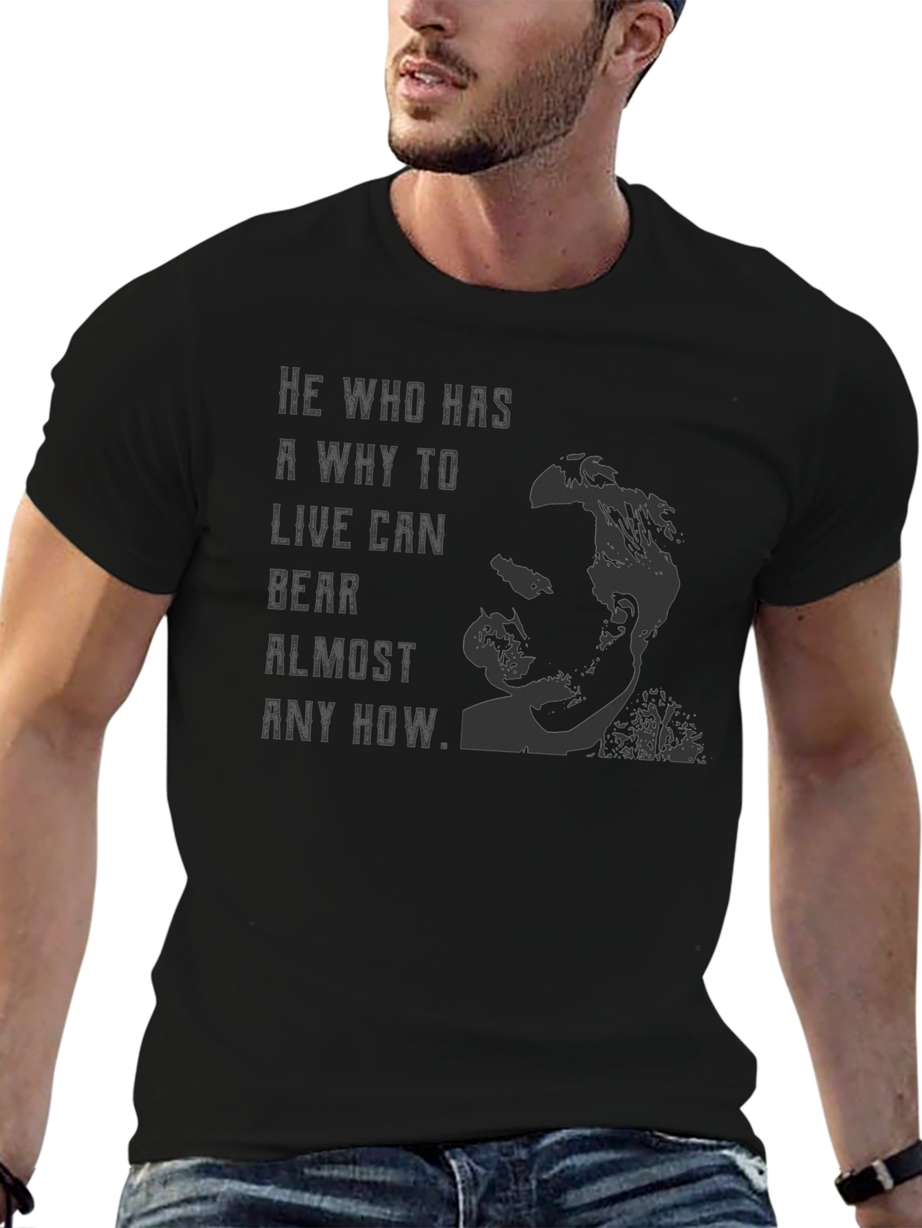 Philosophical Graphic Tee - Nietzsche Quote Black T-Shirt