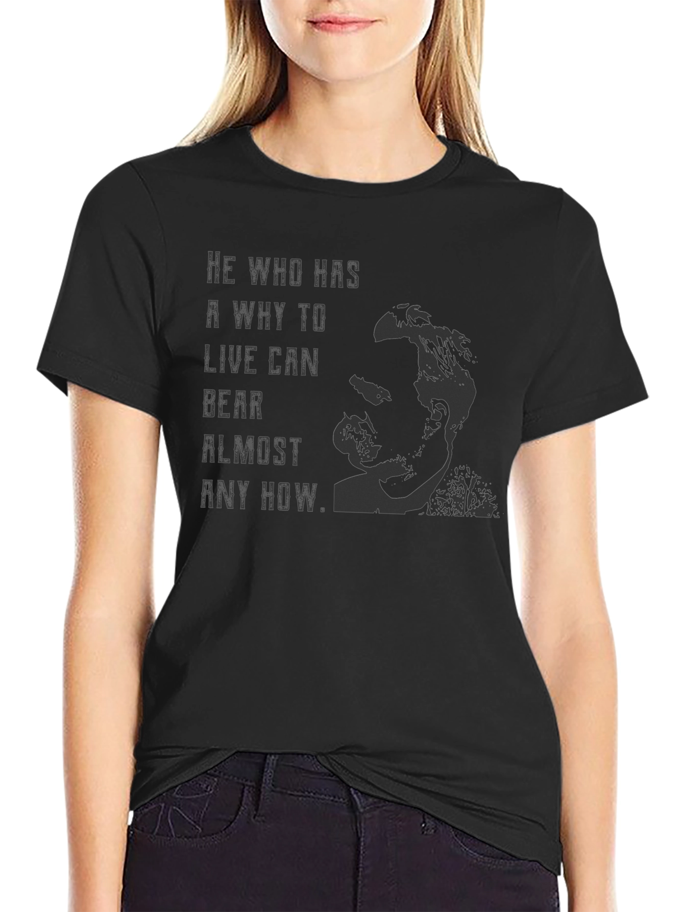 Philosophical Graphic Tee - Nietzsche Quote Black T-Shirt