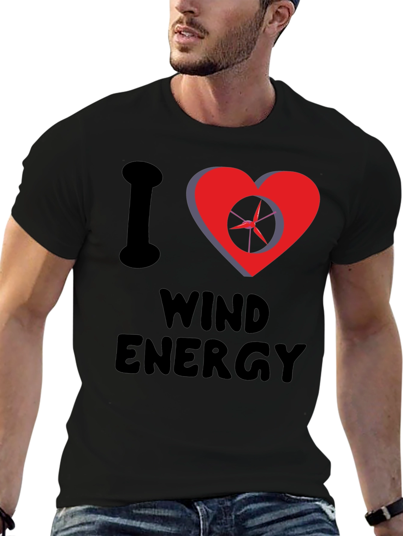 I Love Wind Energy Black Graphic Tee