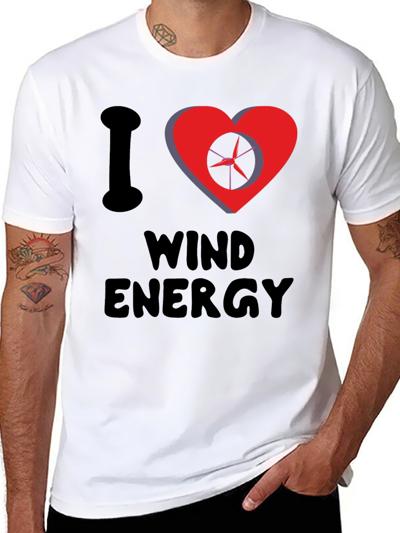 I Love Wind Energy Black Graphic Tee