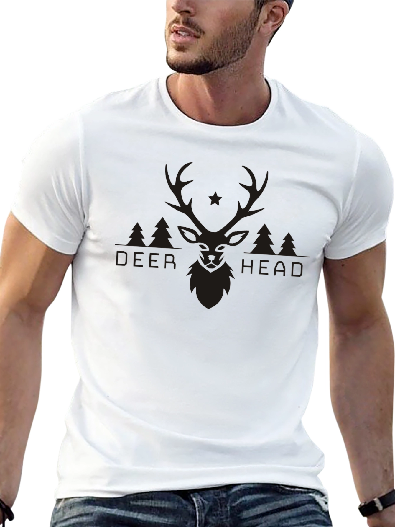 Deer Head Graphic Black T-Shirt