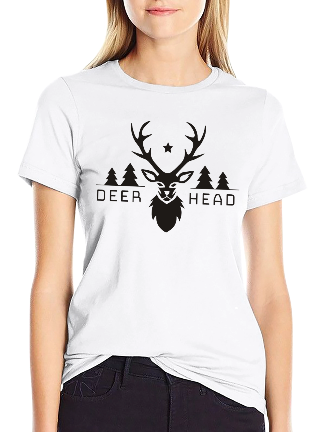Deer Head Graphic Black T-Shirt