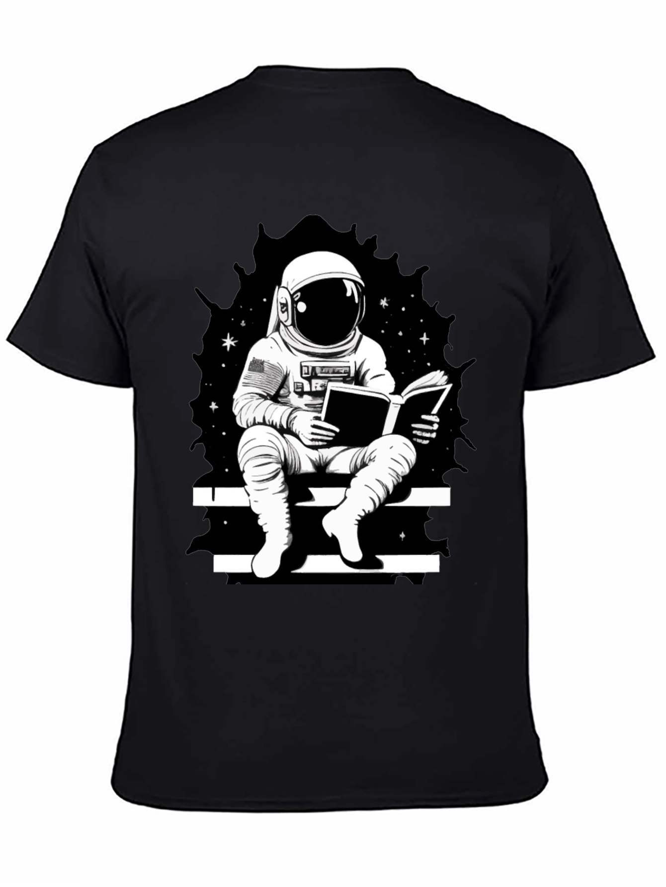 Astronaut Reading Black T-Shirt