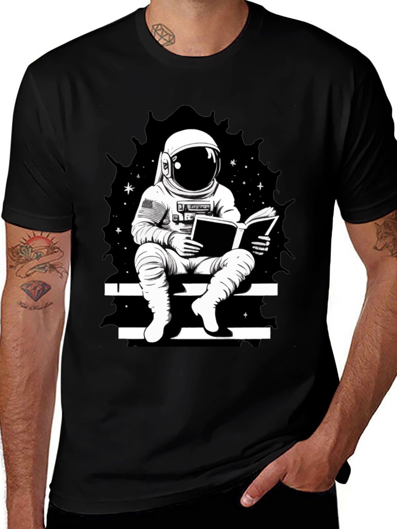 Astronaut Reading Black T-Shirt